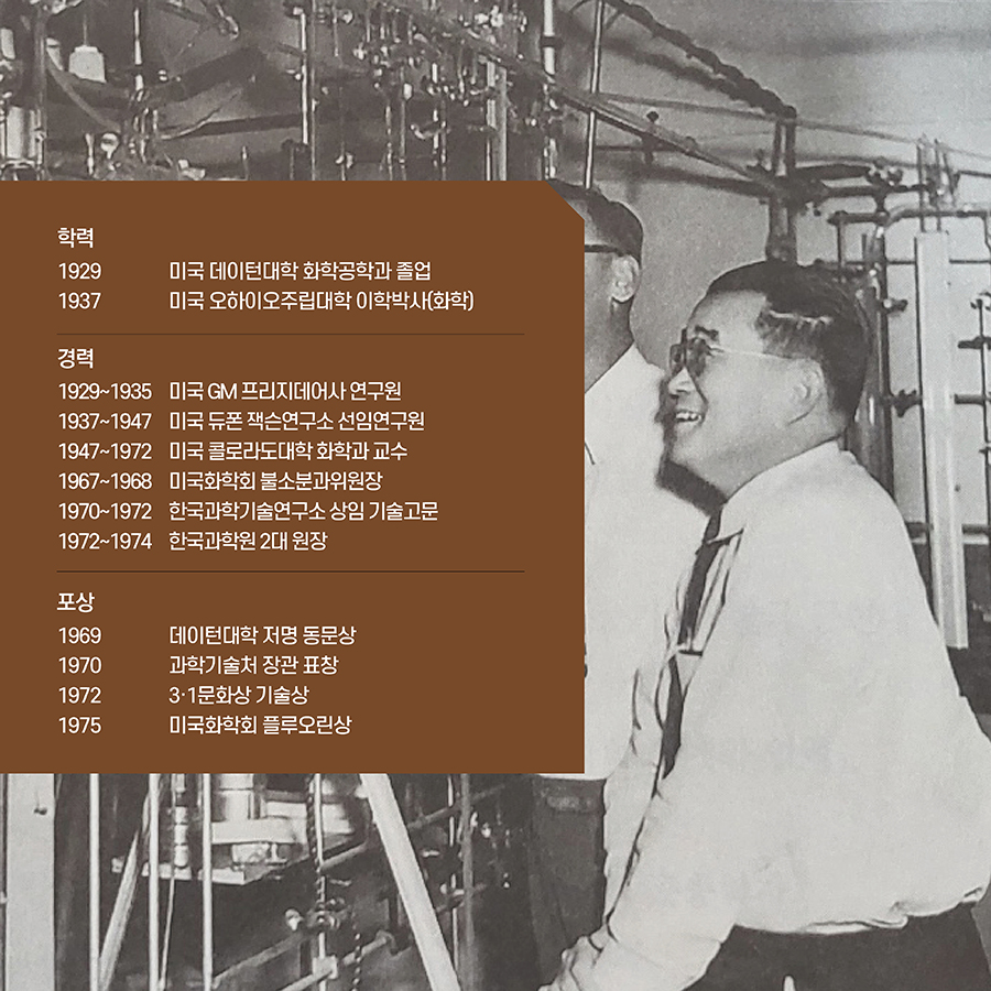 #2. 학력 1956 서울대학교 기계공학과 졸업 1958 뮌헨공과대학 대학원 기계공학 석사 1961 뮌헨공과대학 대학원 기계공학 박사 경력 1967∼1972 한국과학기술연구소(KIST) 제1연구부장 겸 특수기재연구실장 1972∼1973 국방과학연구소(ADD) 부소장 1973∼1974 상공부 초대 중공업차관보 1974∼1975 국립공업표준시험소 소장 1975∼1980 한국표준연구소(KRISS) 초대 및 제2대 소장 포상 1971 동탑산업훈장 1998 5.16민족상 2001 과학기술훈장 혁신장